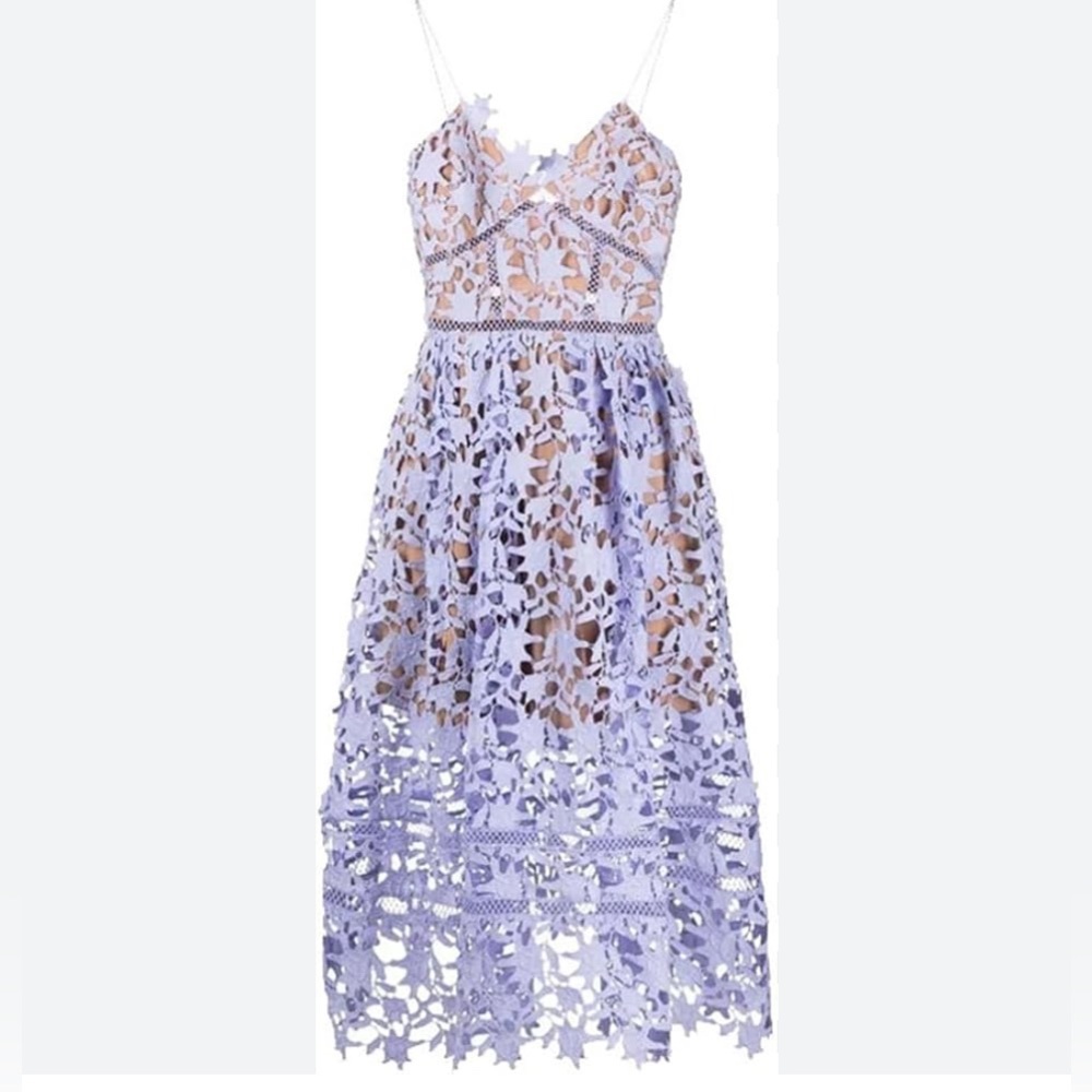 Women Vintage Elegant Lace Hollow Out Slim A Line Party Dresses Strap Midi